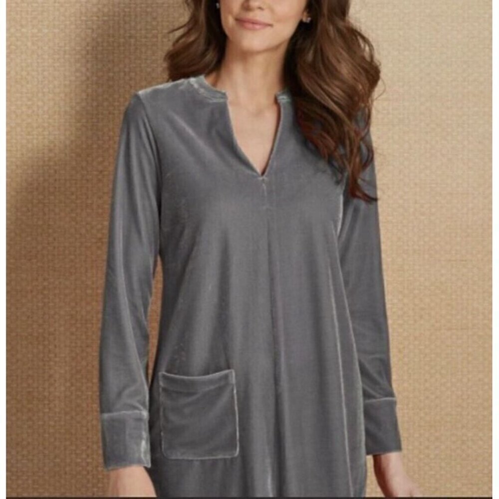 Soft Surroundings Top Womens Small Emmaline Velvet Tunic V Neck Gray Holiday